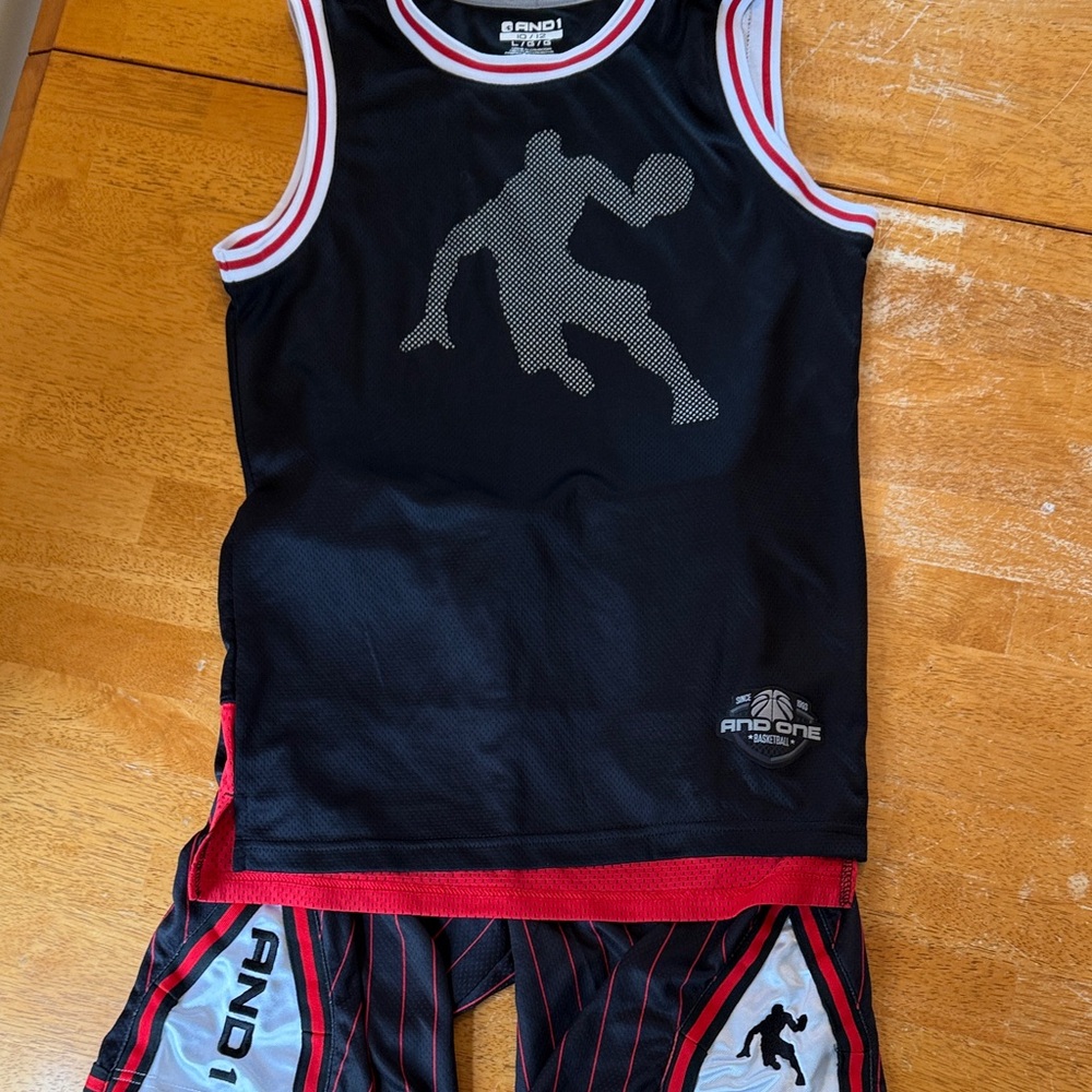 AND1 Kids Black and Red Basketball Jersey Set